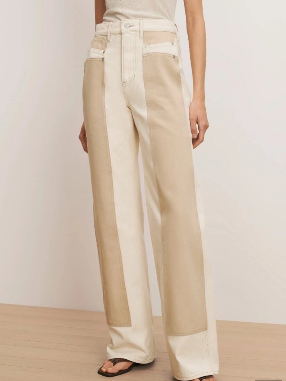 Veronica Beard Taylor Wide Leg Jeans Size 29 Beige High Rise Cotton Denim